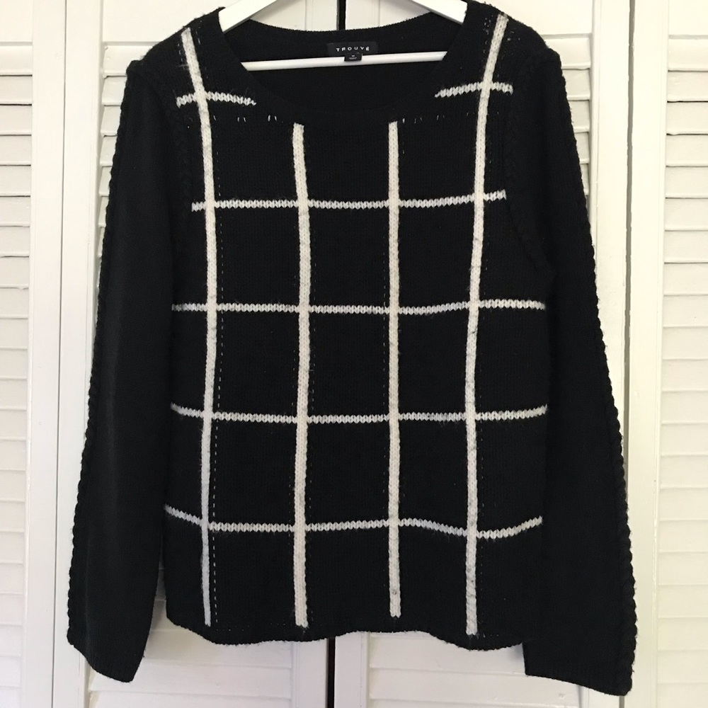 Trouve Black Windowpane Check Sweater Size M
